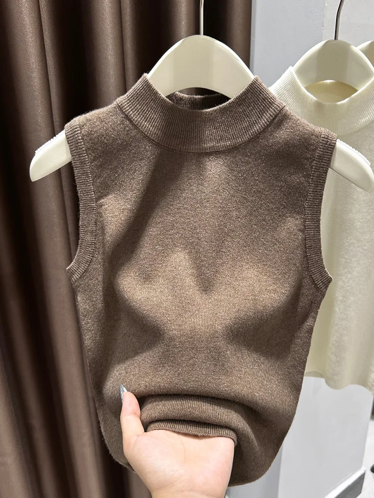 

Женский вязаный жилет с высоким воротником Ele f, базовый слой для ношения под одеждой, мягкий, удобный, из смесового полиэстера, зимний, модный