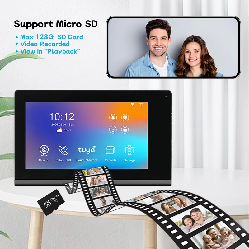 WiFiビデオインターホン 1080Pスマートドアベルカメラ ビデオ録画 双方向音声 Tuyaスマートホームアプリ ロック解除 4線式ビデオドアホン