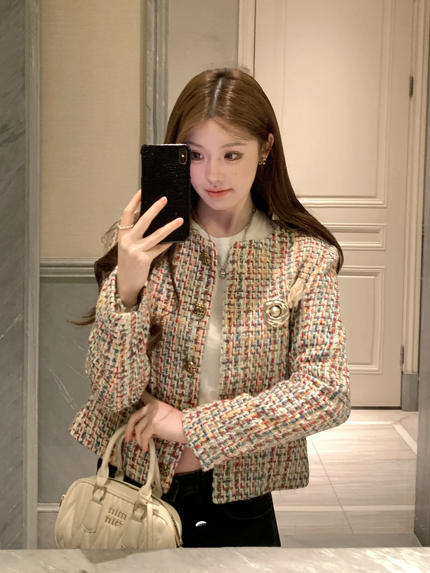 

FanyFloss Miu Sle Floral Print round Ne ort Woolen Jaet Women's Slim Fit Cardigan Spring Faion High Waist