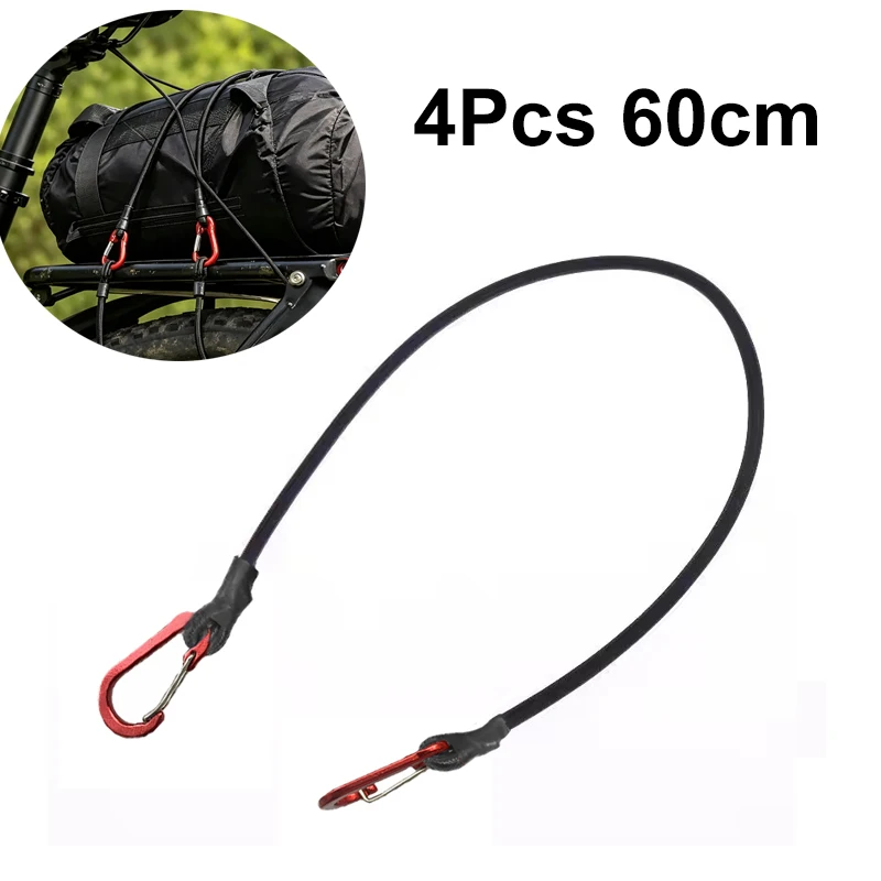 4Pcs Elastic Bungee Cords with Red Hooks Stretch Bundling Ropes Outdoor Camping Tent Accessories for Bikes Car Luggage Roof Rack