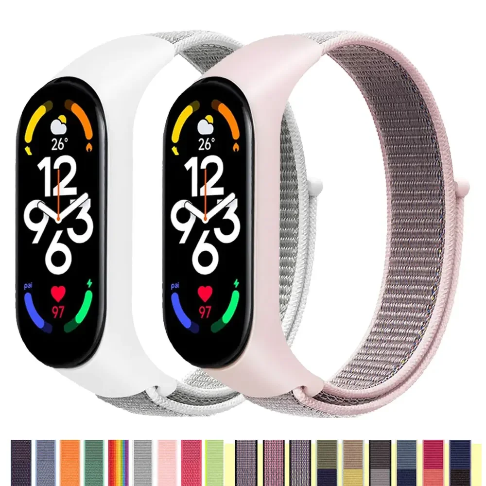 

Поп-нейлоновый ремешок для Xiaomi Mi Band 4/5/6/7, браслет, спортивный дышащий браслет для Miband 4/5/6/7, сменный браслет Correa S