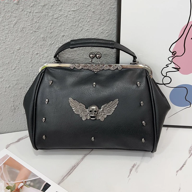 

Jierotyx Punk Style Purses and Handbag for Women Gothic Skull Head Crossbody Bags Trendy Cool Clip Purse Vintage Rivet