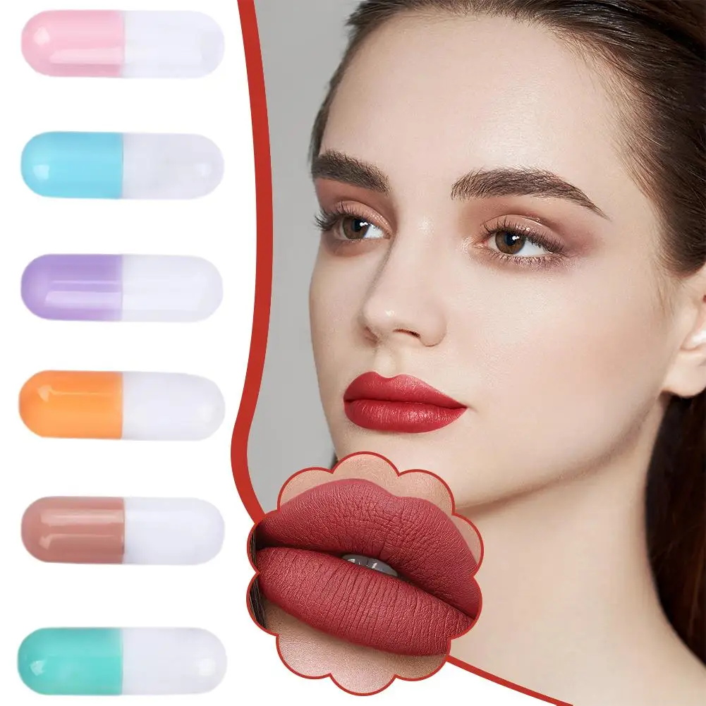 6 comprimidos de batom cápsula colorida, incluindo batom labial à prova d'água brilho brilhante, espumante e de longa duração t5t6