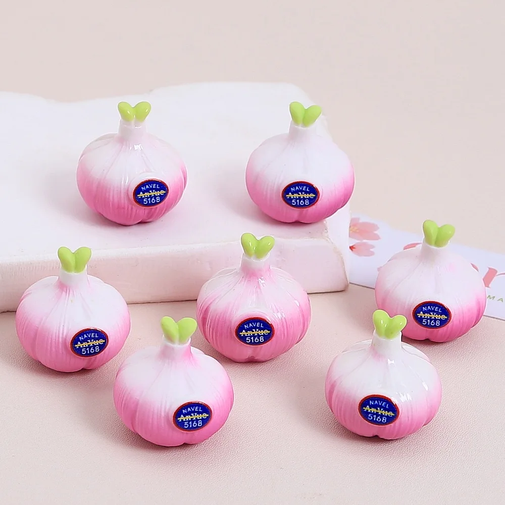 

New 3D Garlic Crafts Resin Foods Play Cabochon 10pcs for DIY Jewelry Making Wholesale Scrapbook Decoration Accessory