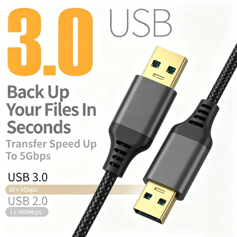 Nylon Braided USB 3.0 Male To Female Cord Delivers Stable High Speed Data Transmission Wear For Computer Camera Printer TV Cable
