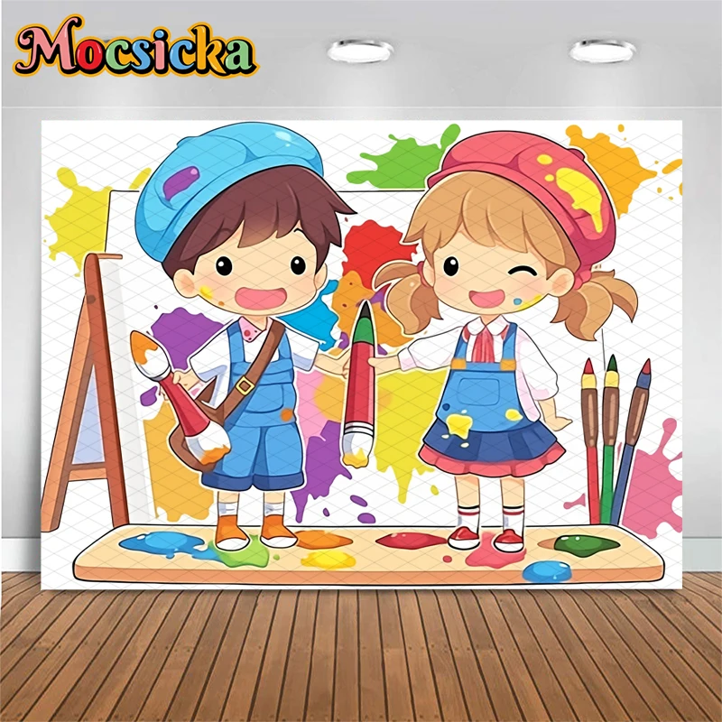 Mocsicka Baby Shower niño niña telón de fondo fotografía escuela Color pintura decoración género revelar fiesta niños estudiante foto fondo