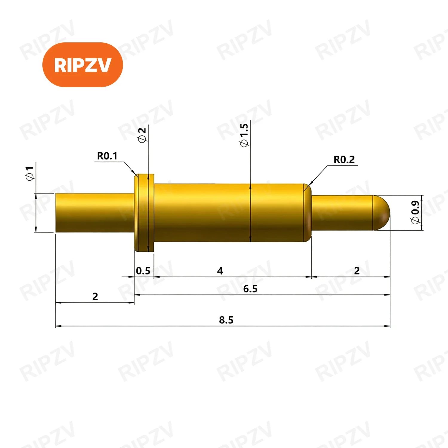 Tangda D2*6.5mm+2mm Tail Pogo Pin Connector Battery Spring 1P Through Hole 1.2A