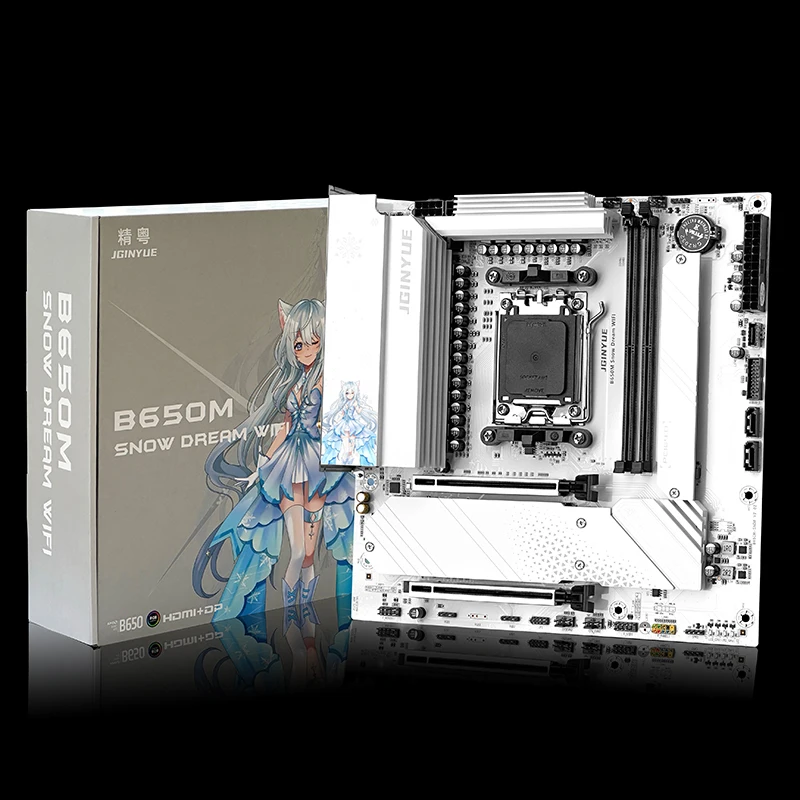 JGINYUE B650M Snow Dream WiFi Motherboard M-ATX Für Ryzen7000/8000/9000series MAX 9800X3D/9950X3D DDR5 RAM PCIe4.0x16*2 M.2*3