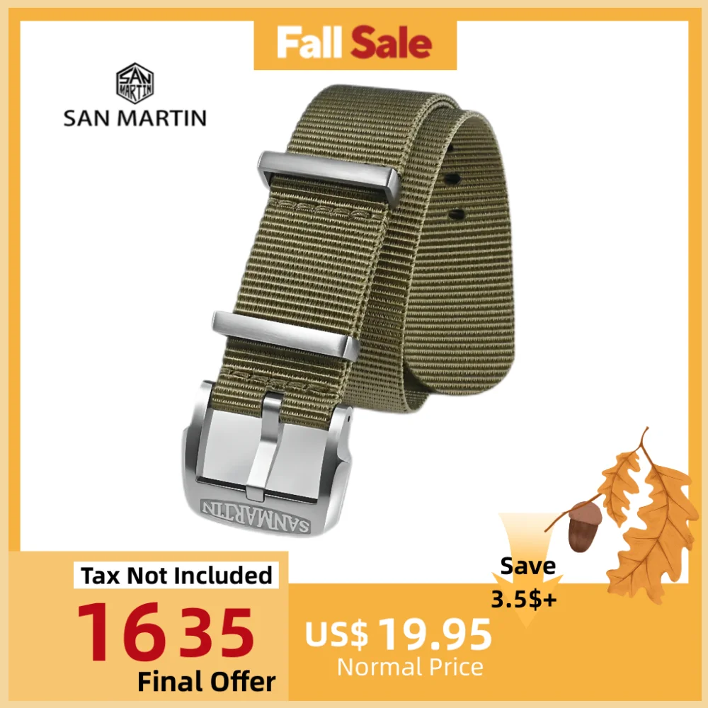 

San Martin 20mm Military Nylon Strap Sports Watchband Paratrooper Watch Bands Comfortable Universal High Quality Durable BD0005