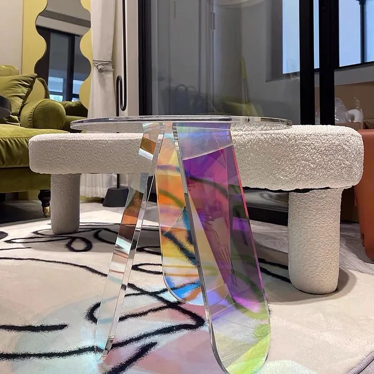 Acrylic coffee  small round table sofa living room colored edge table colorful coffee balcony