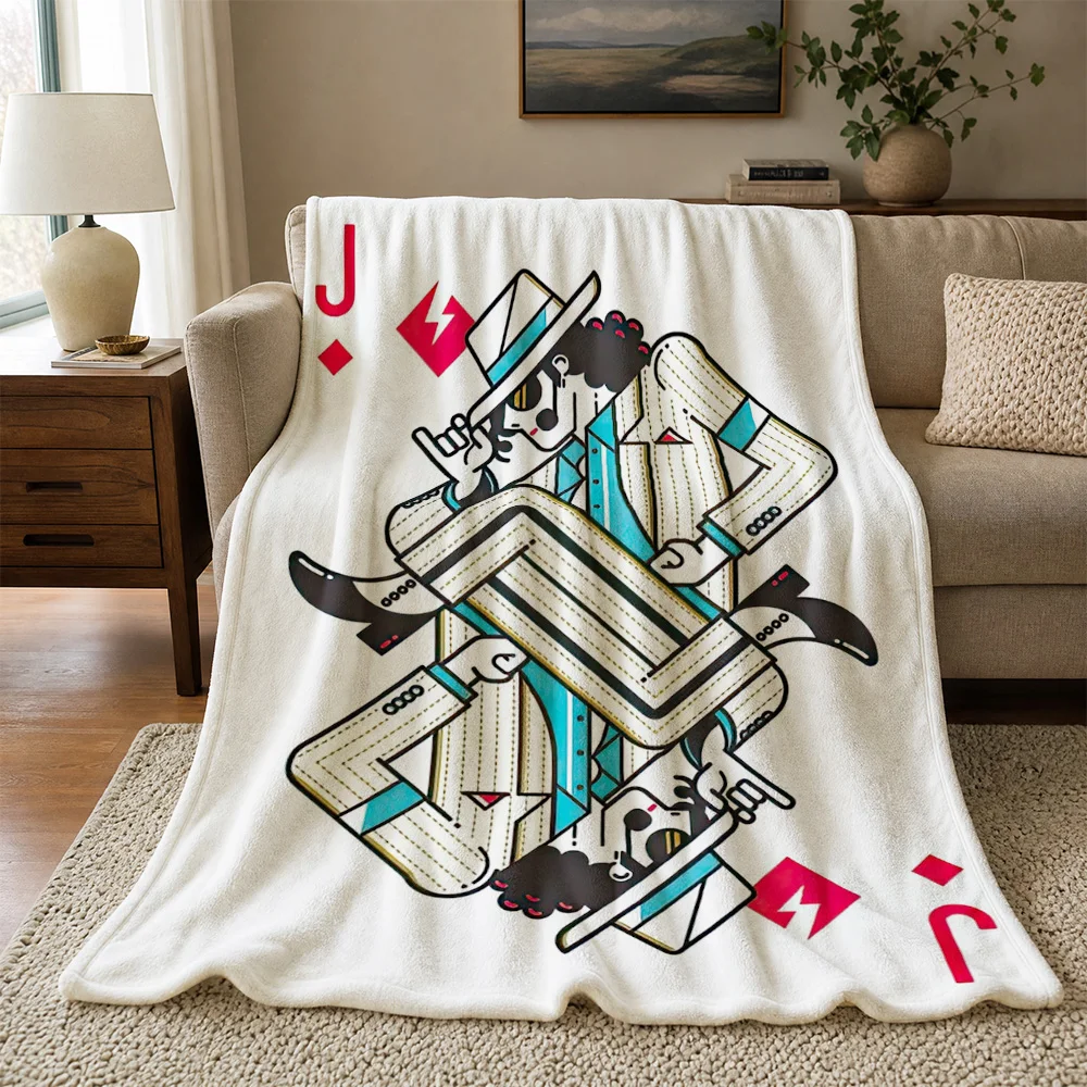 Funny Playing Cards Throw Blanket for Couch Decor Novelty Gift for Game Lovers and Poker Fans