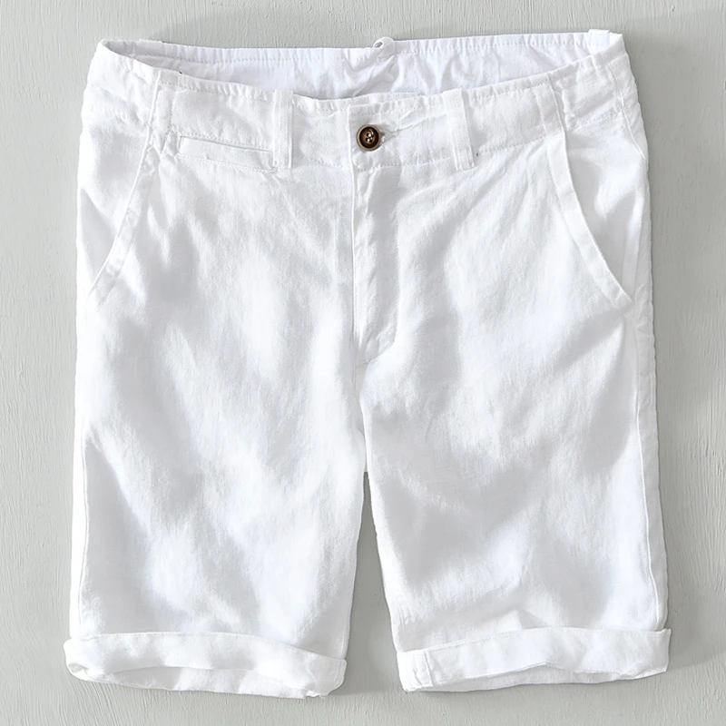 

Льняные шорты из ледяного шелка для мужчин, летние повседневные свободные хлопково-льняные ультратонкие дышащие пляжные бриджи, модные молодежные