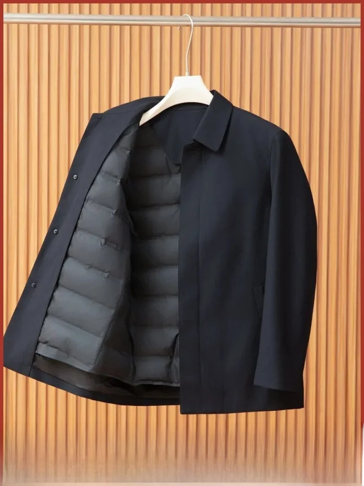 

Busin Series Men's Detachable Inner White Goose down Jaet Zipper Sle Windproof Warm Thiened Long Sve Busin Coat