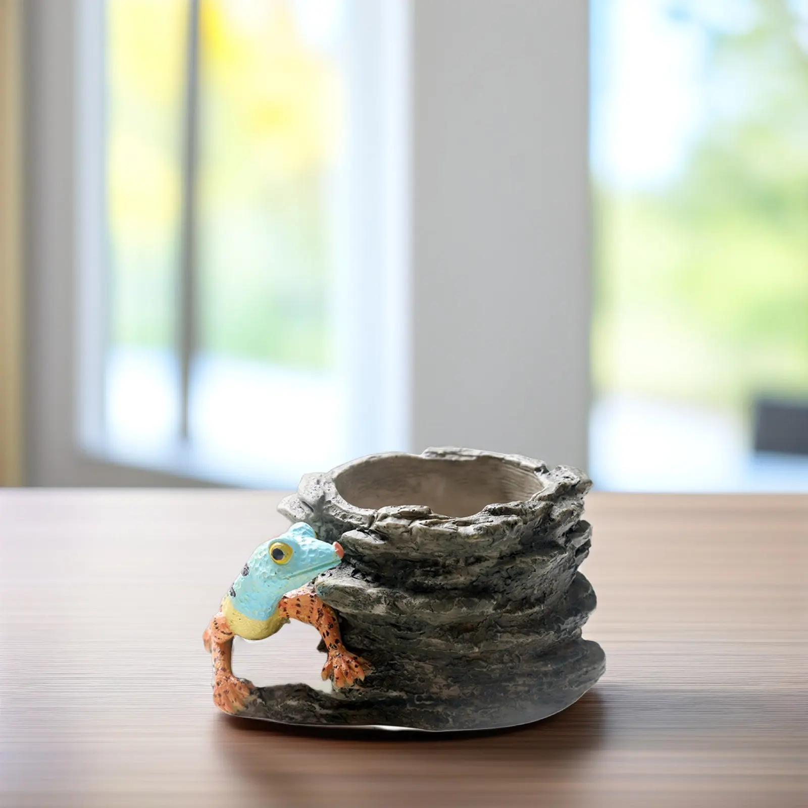 15x11x8cm Resin Lizard Mountain Cliff Flower Pot Miniature Temple Design Large Capacity Succulent Planter for Desk Bookshelf