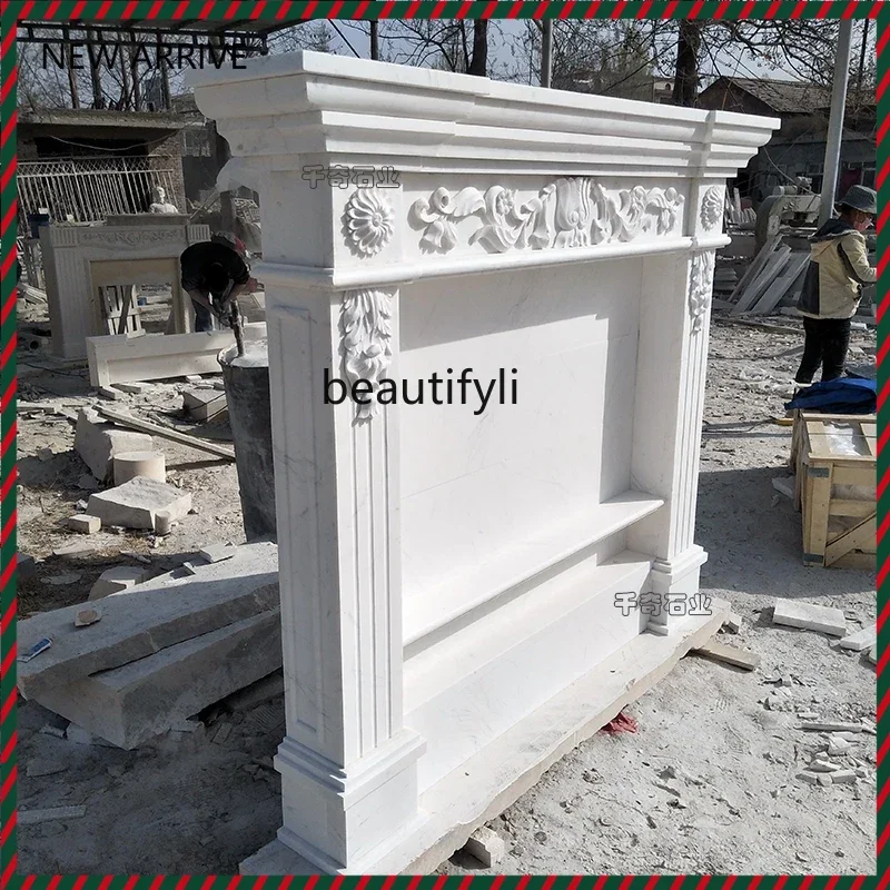 

KK32 Stone mantel natural marble European simple carved fireplace, decorative fireplace