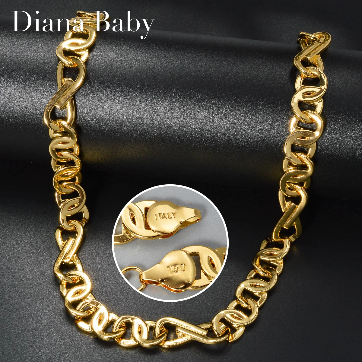 Diana Baby Fashion luxury Italy 750 18k gold plated Copper Link Chain Necklace For Man Jewelry Women Neck Accessories Party Gift