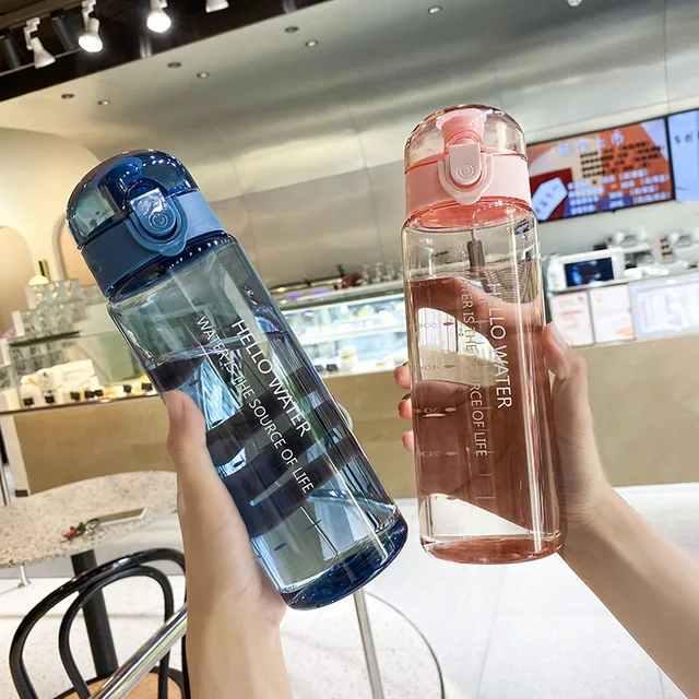 Garrafa de Água Transparente para Esportes 780ml, Portátil, para Academia e Viagem, Garrafa de Bebida Transparente à Prova de Vazamentos, Garrafa Fosca
