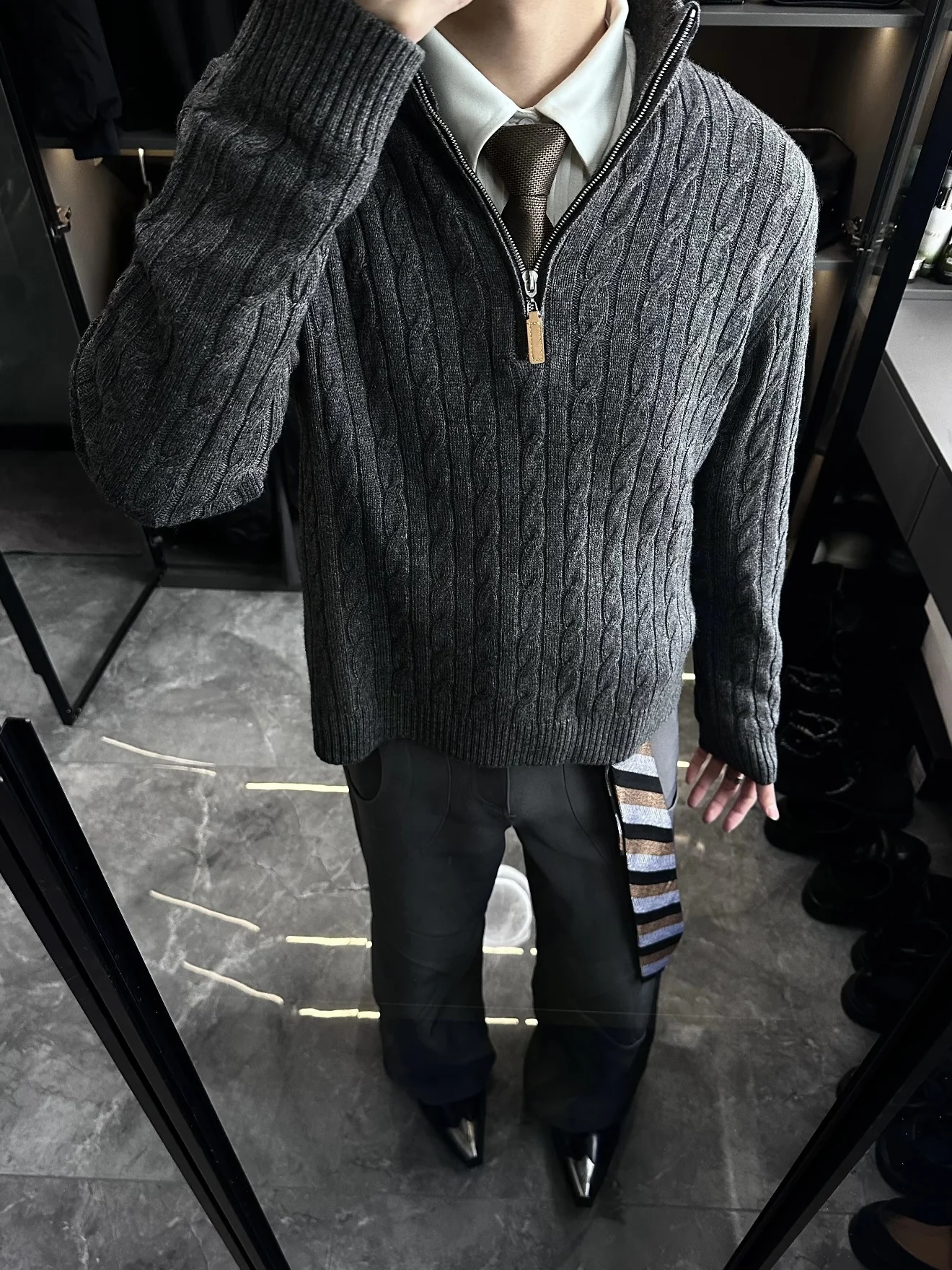 

Вязаный свитер с воротником-стойкой на молнии в стиле ретро, мужской осенне-зимний универсальный американский ленивый повседневный широкий свитер