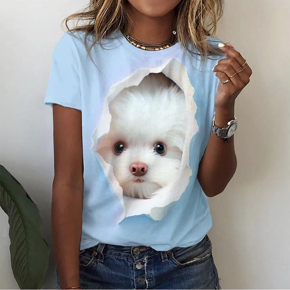 Cartoon Dog Women's T-Shirts Cute Animal 3d Print T-Shirt Harajuku Casual Short Sleeve Top Tee O Neck Oversized Female Clothing