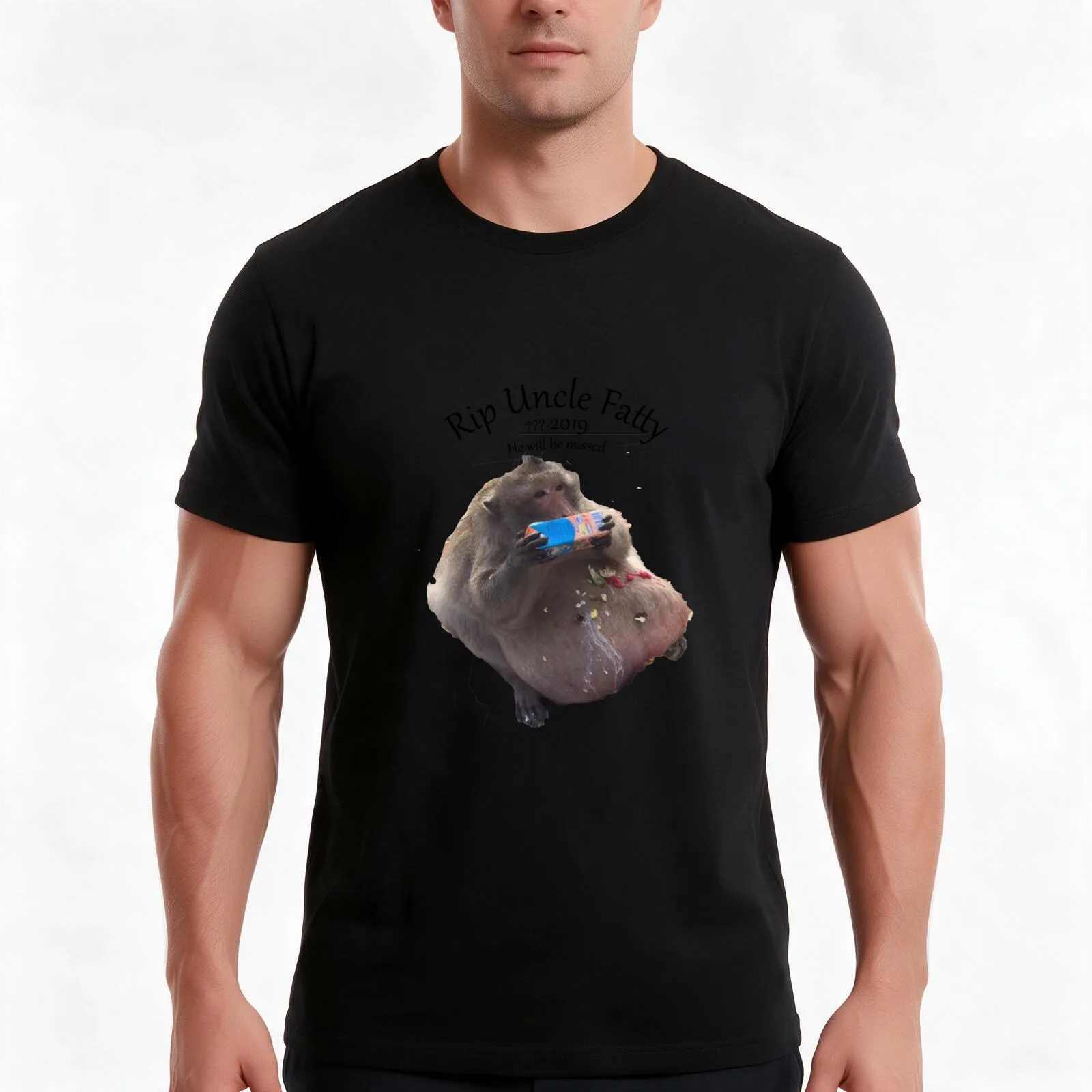 Rip Uncle Fatty T-Shirt, Summer Casual Cotton Tee, Oversized Streetwear Tops, Vintage Graphic Print, Loose Fit Short Sleeve