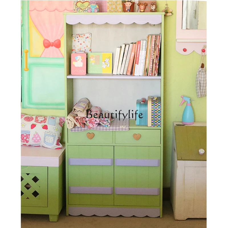 Fairy Tale Style Color Bookcase Wooden Handmade Toy Display Cabinet