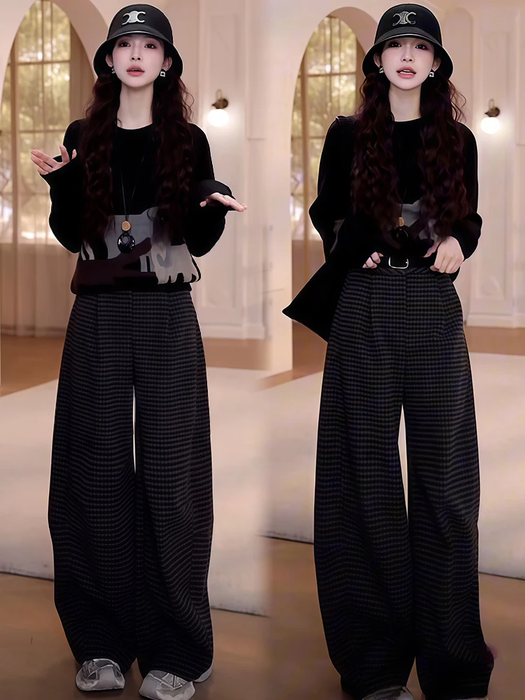 

Ladies' Lazy Sle Sweater High Waist Wide Leg Pants Two Piece Set Winter Casual Sports Faion Ensemble Comfortable Cotton B...