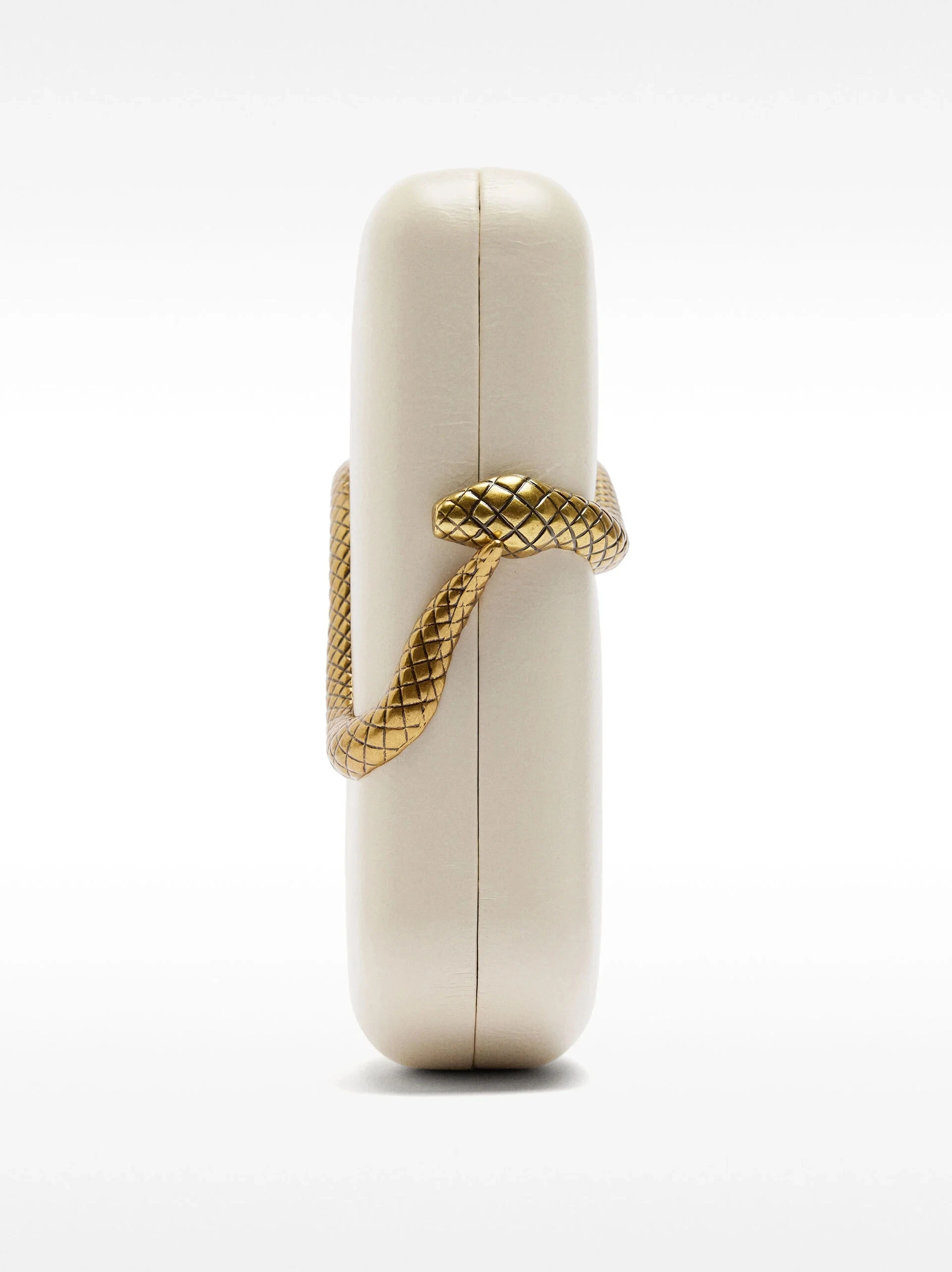 Elegant Box Clutch Bag with Gold Snake Closure, beige off white pu Leather, Evening Wedding Party Handbag, Spring 2026 new view 4
