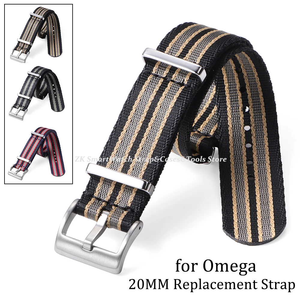 20mm Nylon Watchband 60s French Army Watch Strap for Omega 007 for Rolex Water Ghost for Seiko for Tudor Bracelets Woven Straps