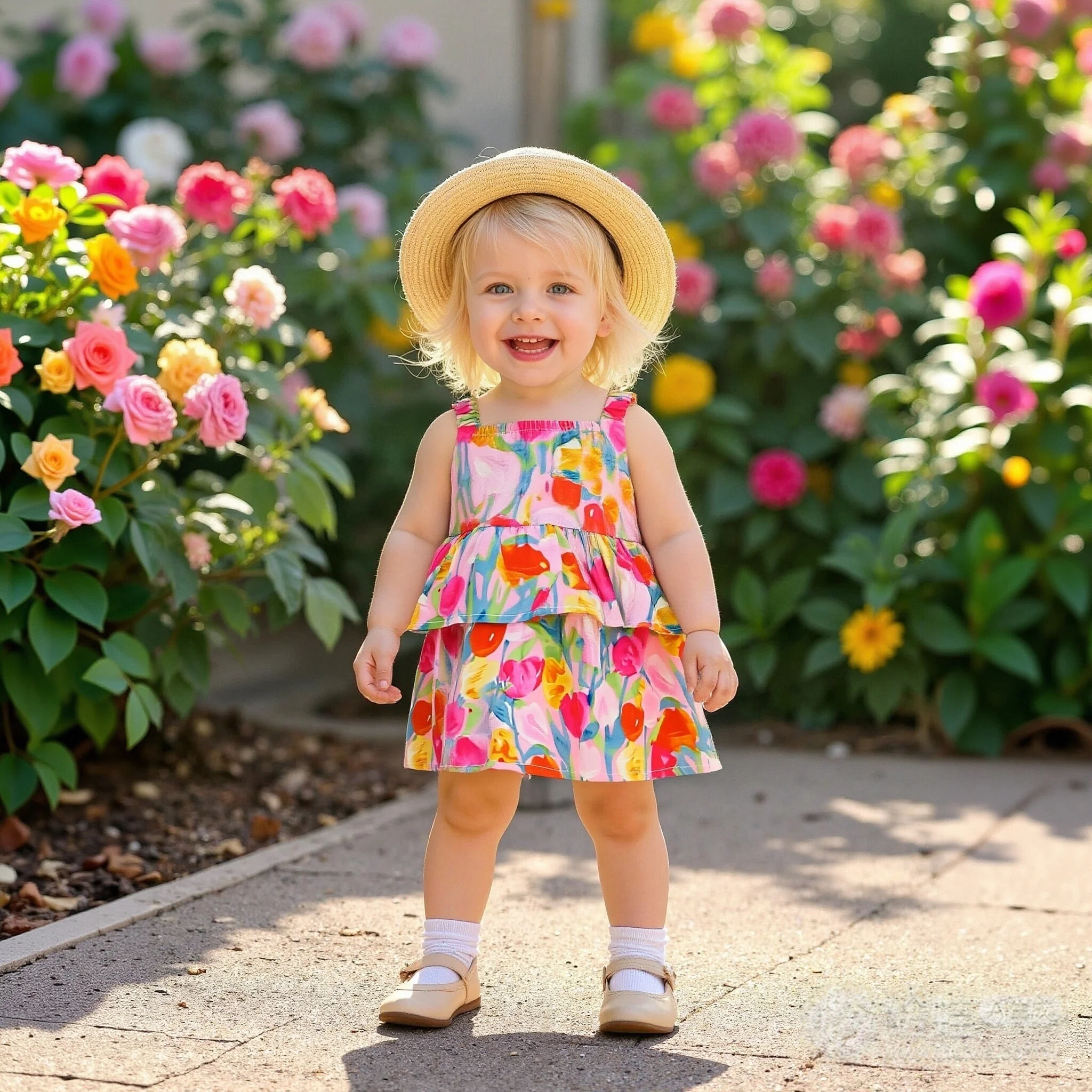 

Baby Dress Summer New Red Flower Thousand Layer Strap Dress For Girls Sweet Version Strap Cotton Skirt Comes With Straw Hat