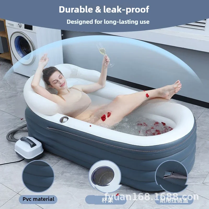 600W SPA Inflatable Bathtub with Bubble Massage Cushion Folding Whirlpool Thickened and Elongated Version with Cushions PVC