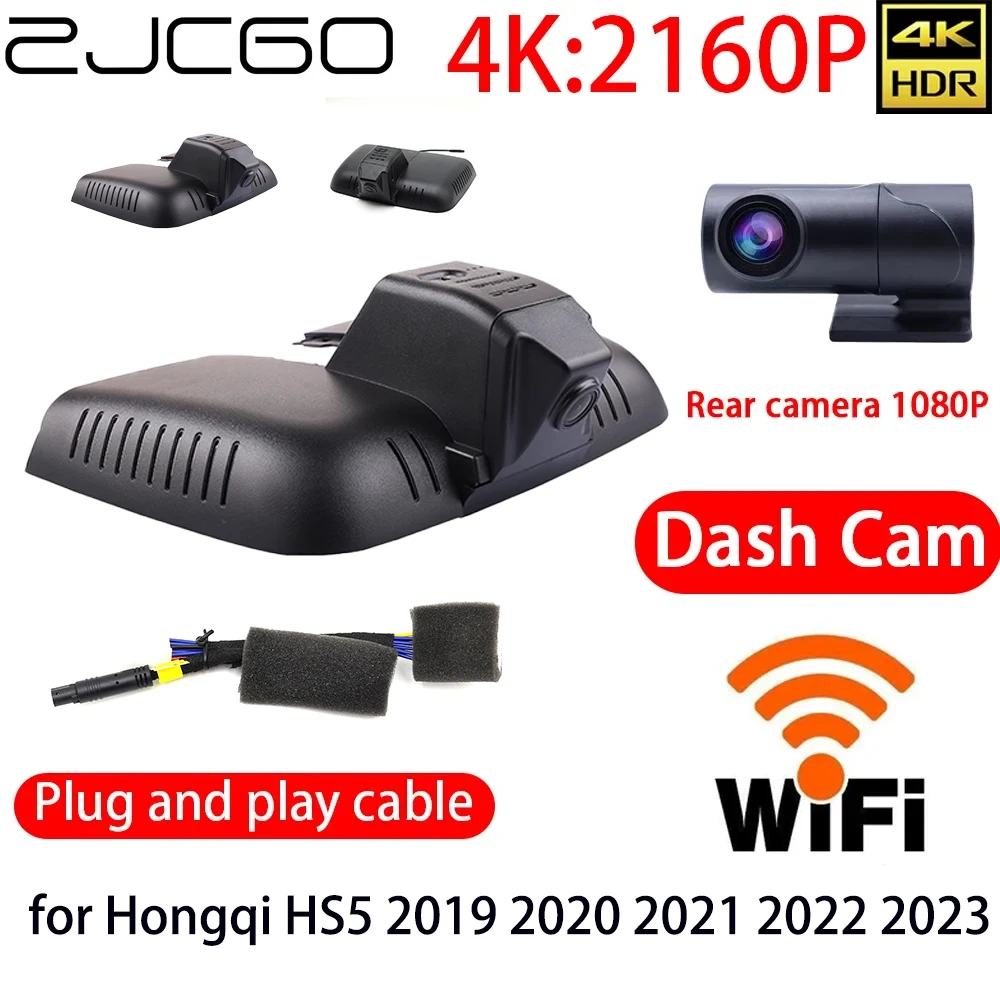 ZJCGO 4K DVR Dash Cam Wifi Front Rear Camera 24h Monitor for Hongqi HS5 2019 2020 2021 2022 2023