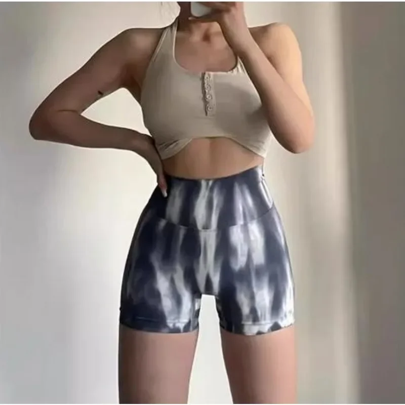 

Tie Dye Aurora Shorts Female Seamless Slim Leggings Gym Running Cycling Stretchy Leggings High Waist Hip Liftting Yoga Shorts