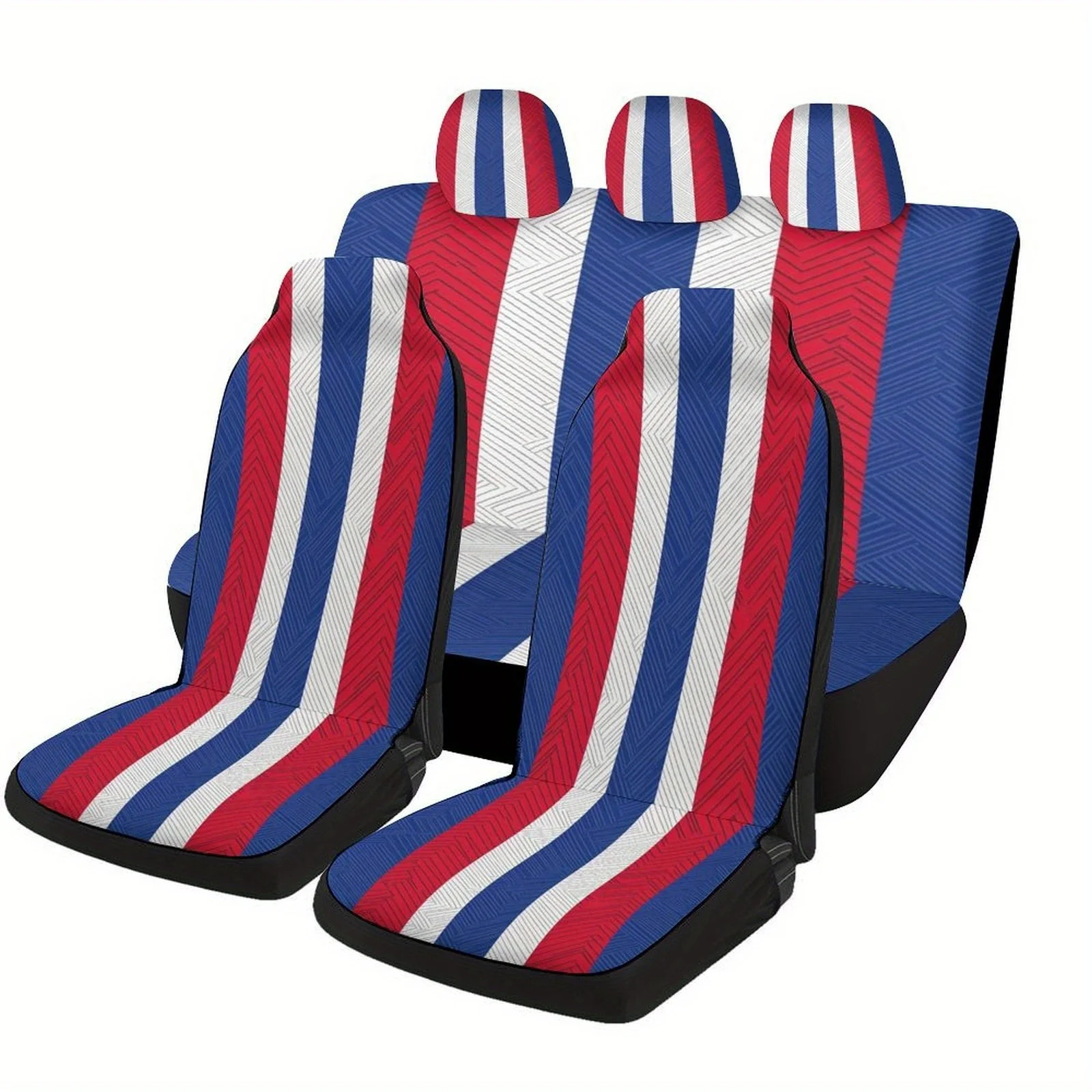 

For Abstract Retro Dominican Republic Themed Car Seat Cover Set - Stylish Blue, Red, And White Striped Design, Full Set For Fron