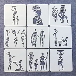9Pcs/Lot 20cm African Tribes Totem DIY Layering Stencils Wall Painting Scrapbook Coloring Embossing Album Decorative Template