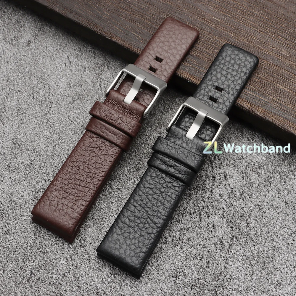 Lychee Pattern Cowhide Watch Band 18/22/24/26/27/28/30/32mm Soft Thin Leather Straps for Diesel Replacement Brown Black Bracelet