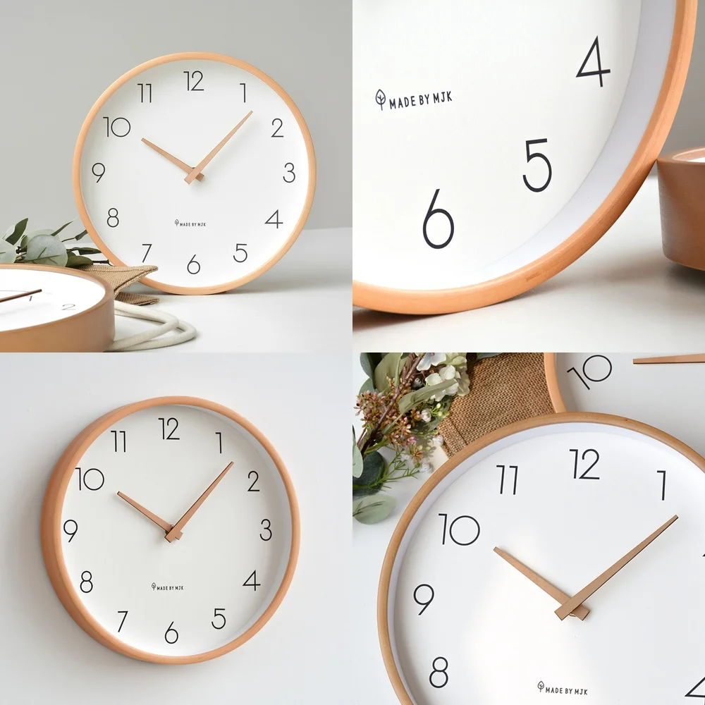 

Nordic Wall Clock for Home Living Room Natural Wood Modern Simple Silent Fashionable Bedroom Japanese Style Solid Wood Clock