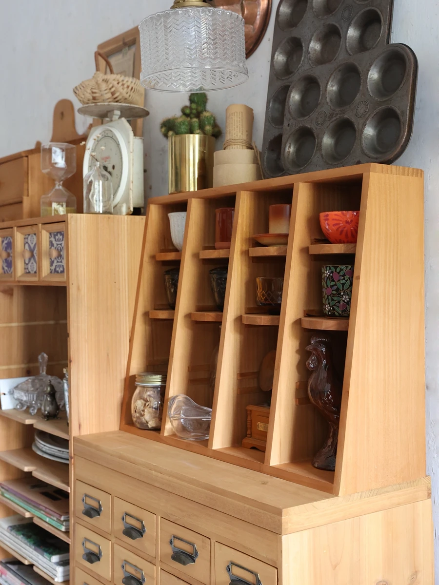 Vintage Display Cubby Shelf Trapezoid Cup Storage Rack for Tea Set and Coffee Mugs