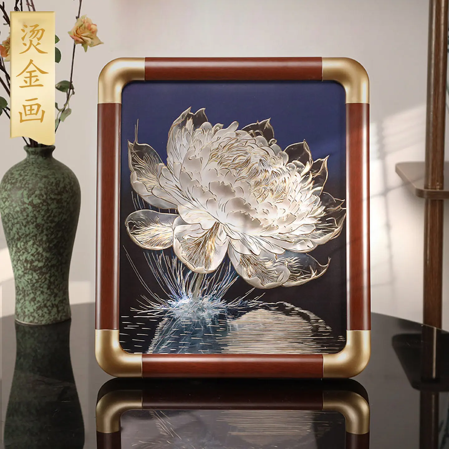33x18cm 27x22cm Retro Photo Frame Texture Painting Table Water Lily Oil Painting Frame Dining Office Study Hot Stamping Ornament