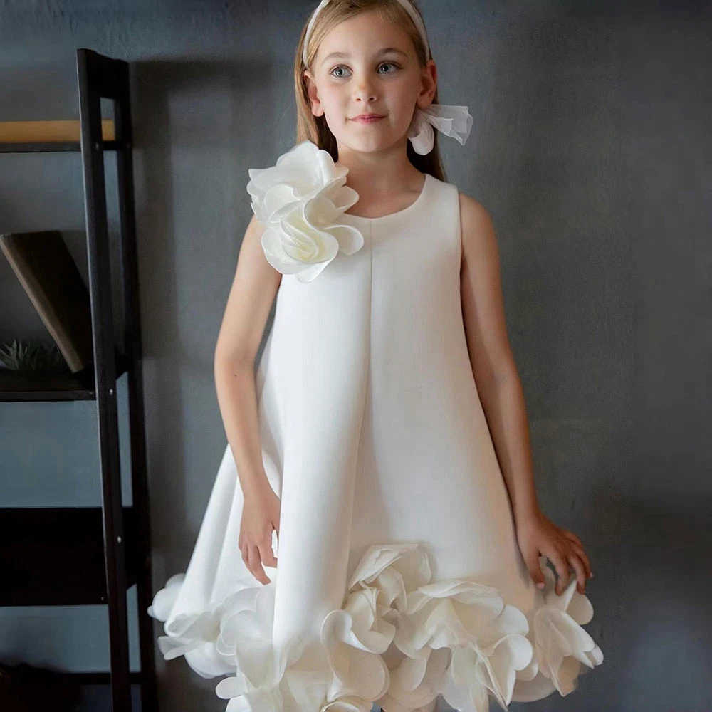 

Real Image Flower Girl Party Dresses Florals Satin Girl Pageant Dress Grogeous Embroidery Flower Girl Wedding Dresses Customized