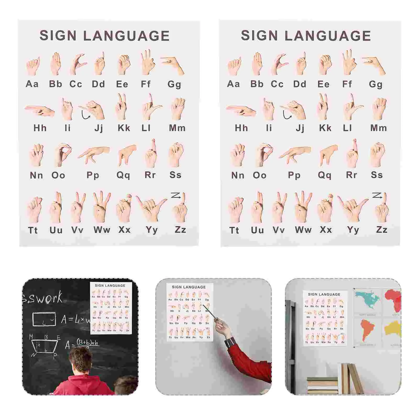 8 Sheets Alphabet Wall Decors Signs Language Poster Gesture Hanging Posters Letter