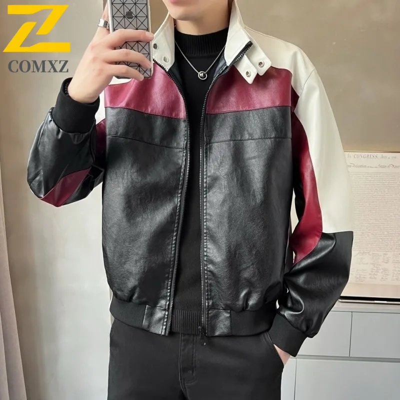 

COMXZ Мужская кожаная куртка в американском стиле Удобная легкая куртка для езды на велосипеде на открытом воздухе Ветрозащитное легкое весенне-осеннее пальто