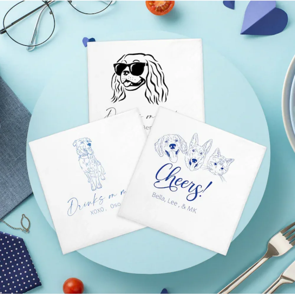 50Pcs Personalized Pet Napkins for Wedding, Preview in Next Day!!! Dog napkins wedding ，Custom Dog Party Napkins, Unique Shower