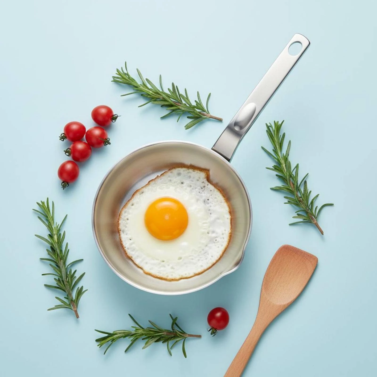 Mini Frying Pan Uncoated Stainless Steel Frying Pan Single-Serving Skillet Long Handle Cookware Brushed Silver