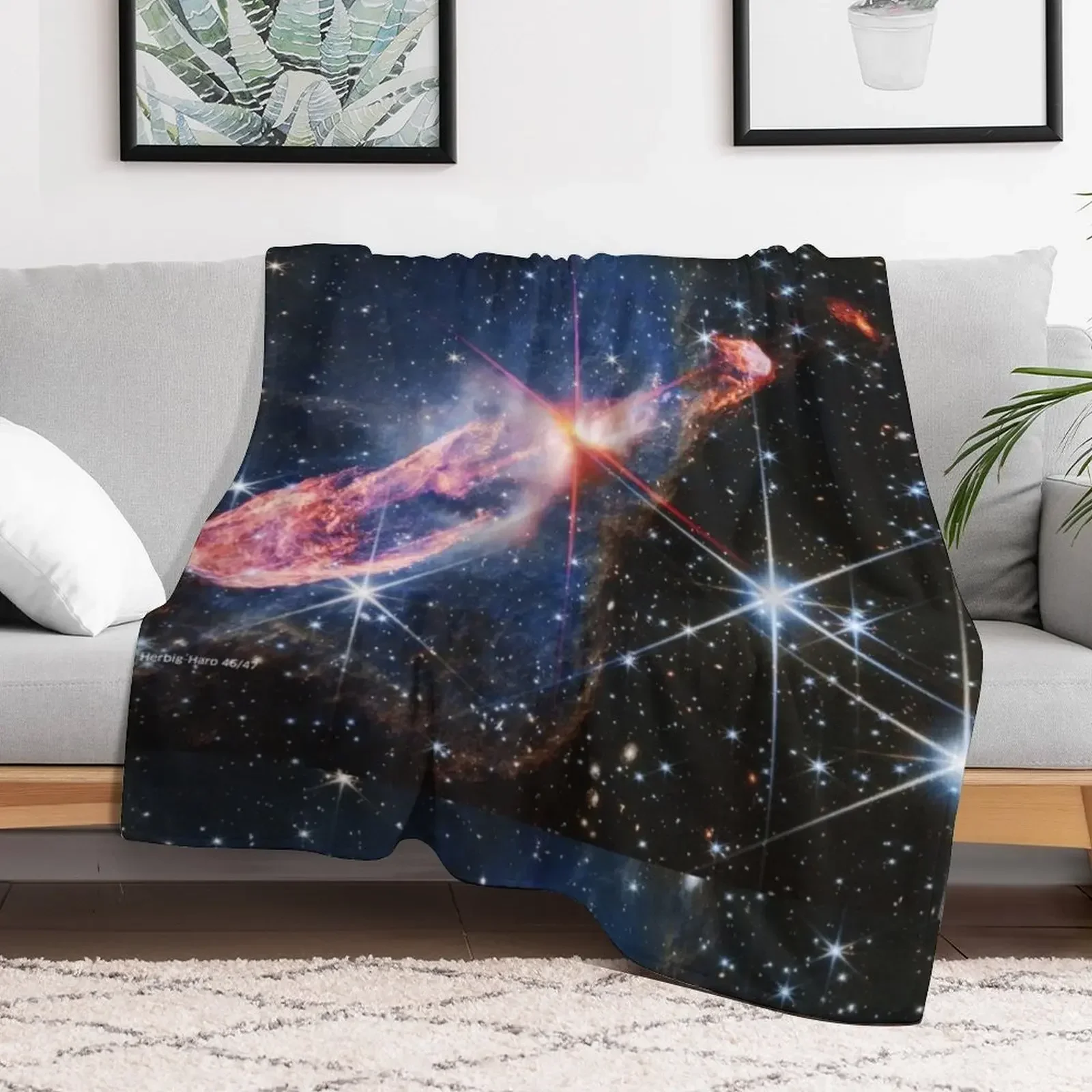 Herbig-Haro 46/47 (James Webb/JWST) — space poster Throw Blanket Flannel Fabric Picnic For Sofa Thin Giant Sofa Blankets