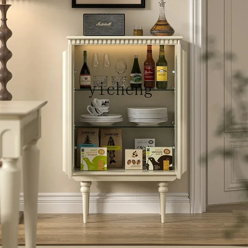 GZ-1 French Retro Solid Wood Side Cabinet Dining Side Cabinet Begonia Glass Door Storage Wine Cabinet