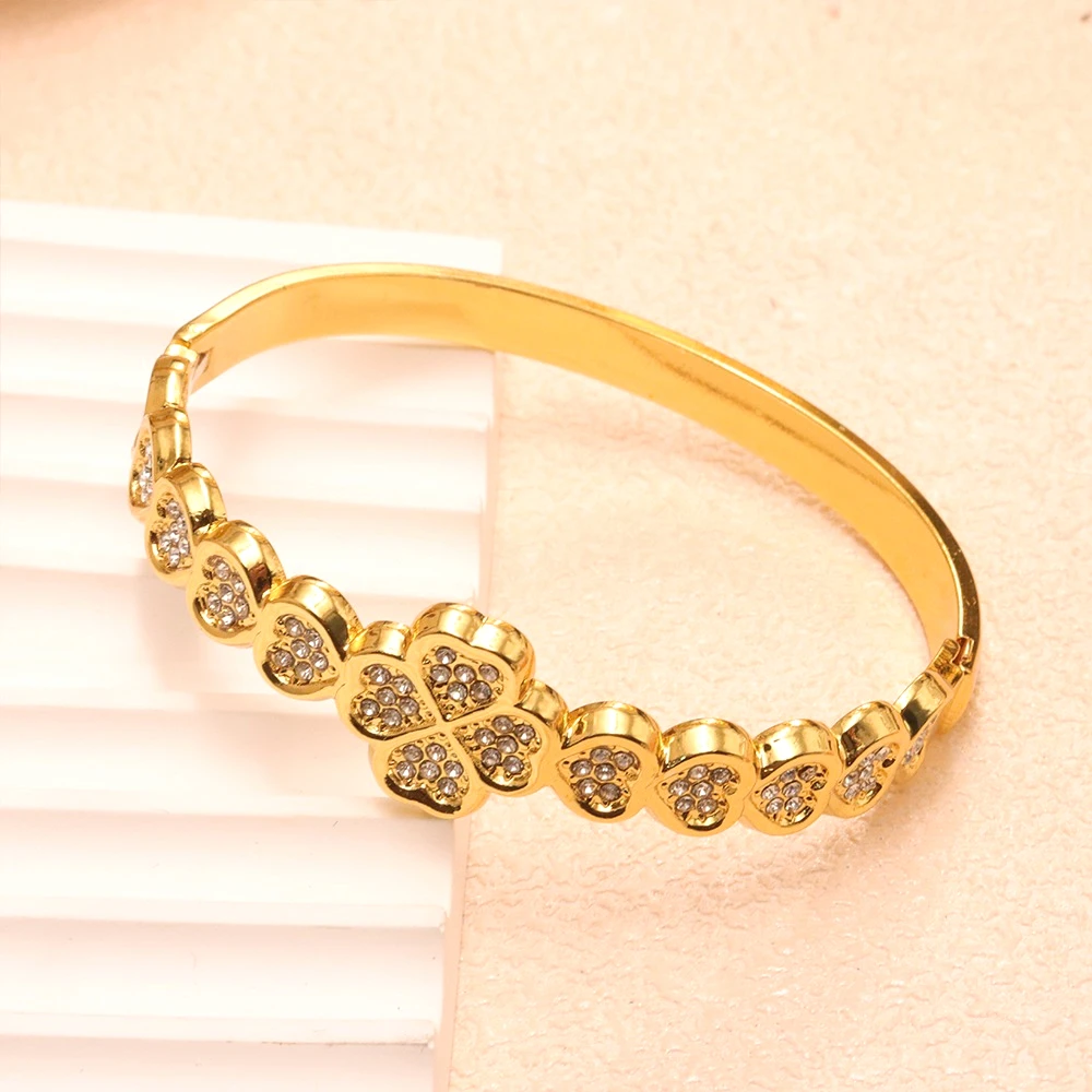 Elegant Openwork Zircon Bangle Luxury Gold Plated Stainless Steel High-Quality Women's Fashion Bracelet