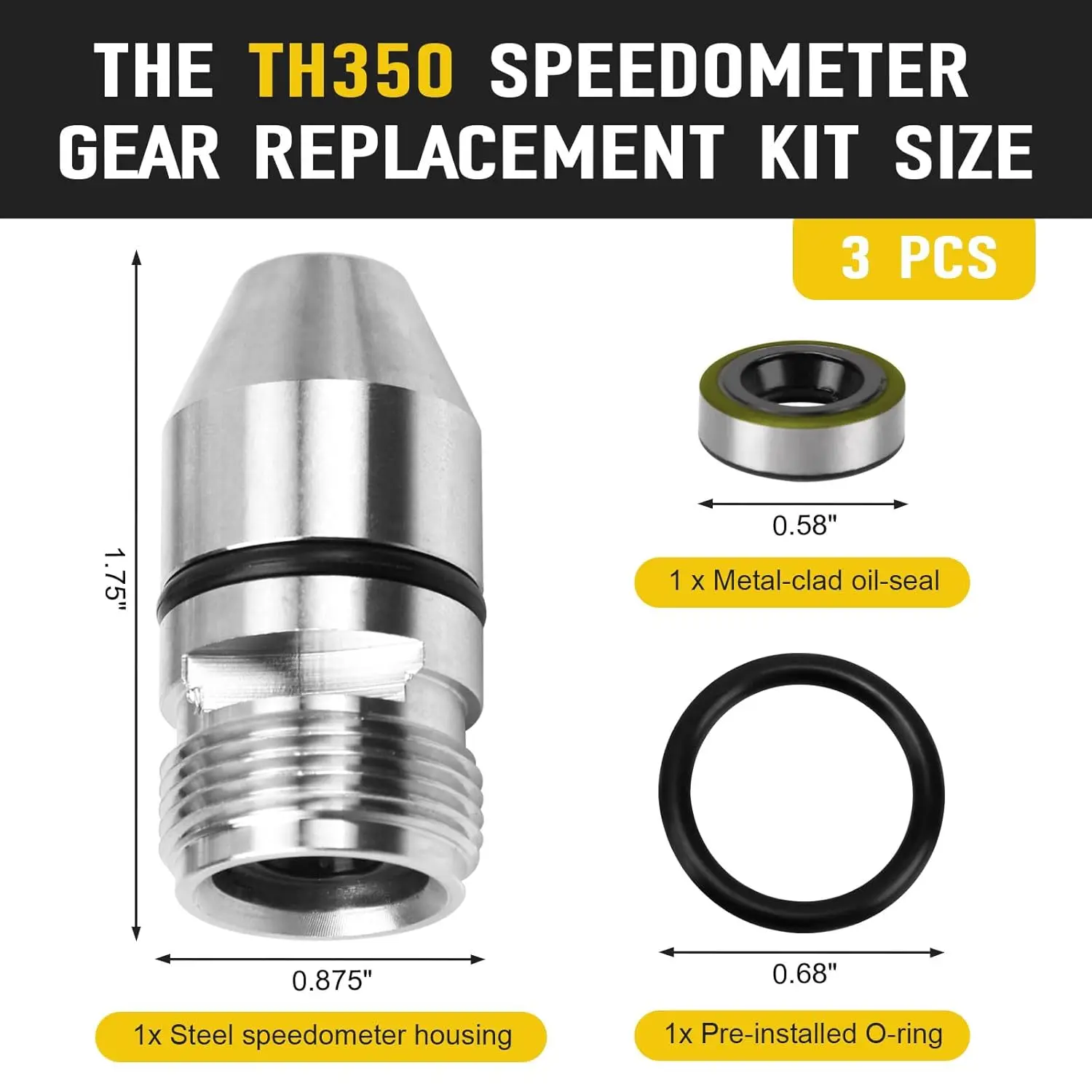 345215 Bullet Speedometer Gear Sleeve Housing for Chevy TH350 with O-Ring And Metal Wrapped Seal Kit Automotive Part