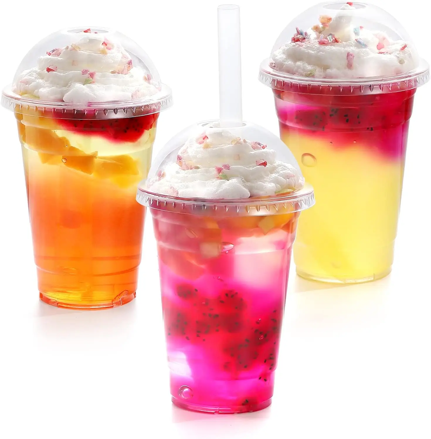 

16oz Clear Plastic Cups with Dome Lids, 100 Sets for Iced Coffee, Smoothie, Juice, Soda, Party
