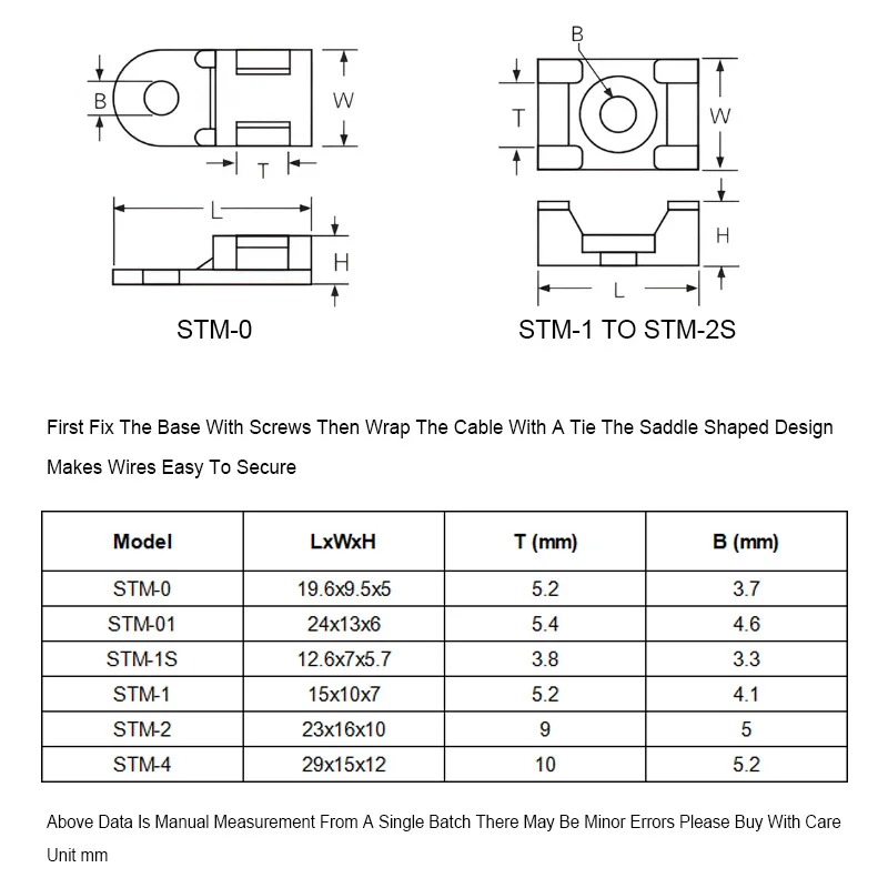 STM Series Nylon Screw Mount Cable Tie Mounts Heavy Duty Plastic Wire Fixing Seat For Home Office Industrial Cable Management