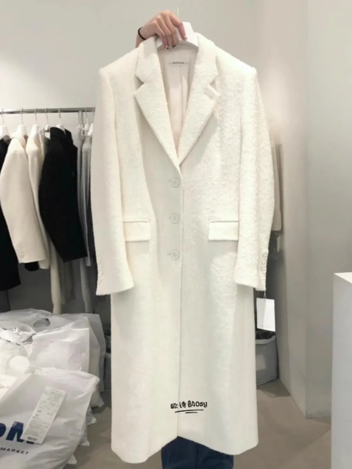 

SuperAen White Woolen Coat for Women 2024 Winter New Korean Style Loose Lace Up Thick Woolen Coat